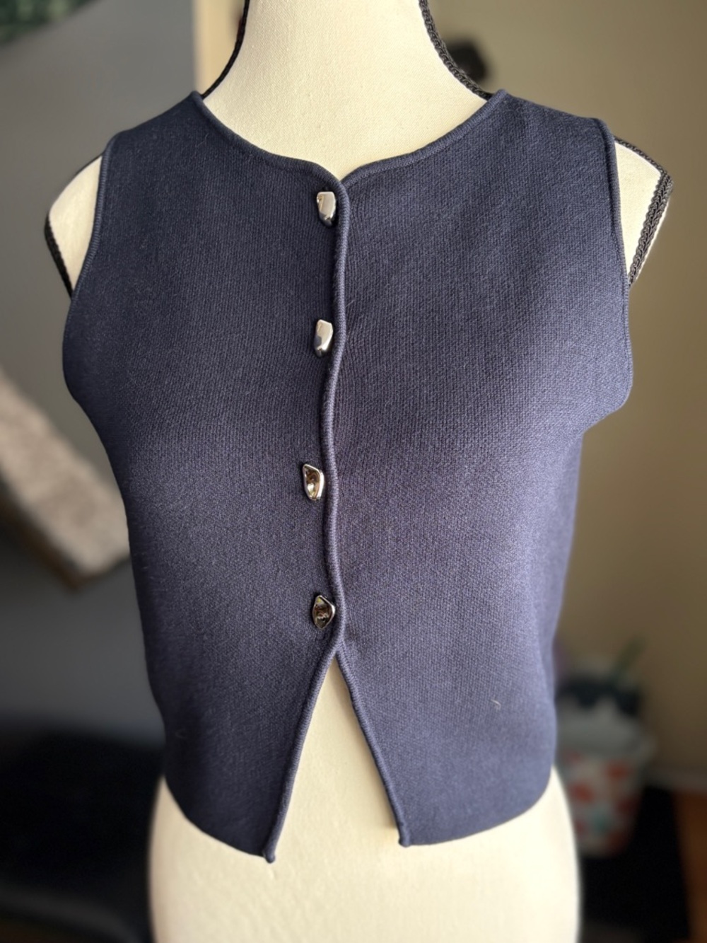 ZARA Navy Blue Button-Up Vest